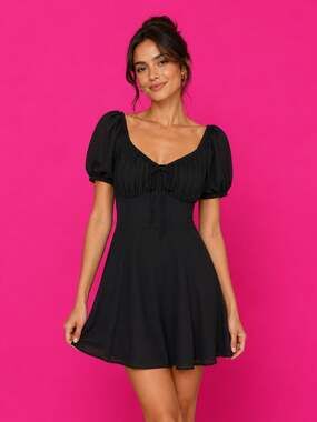 American Eagle Puff-Sleeve Ruched Mini Dress